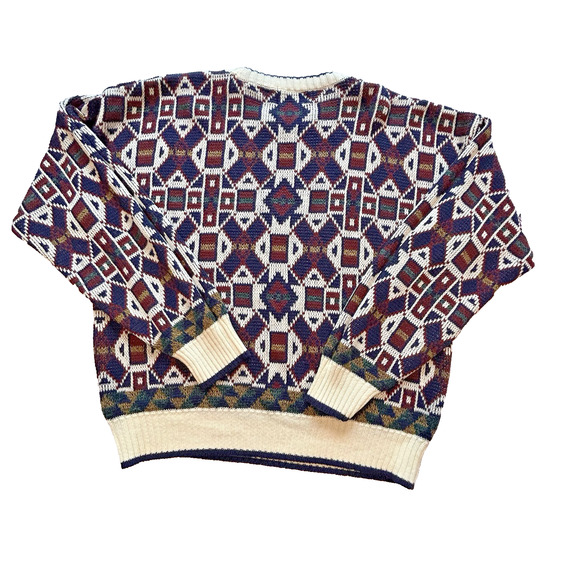Vintage Van Heusen Knit Pattern Geometric Sweater Size L - Picture 2 of 11